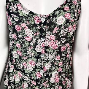 Whimsigoth dress Medium Floral drop waist 90s Fairy Grunge Black pleated kimono